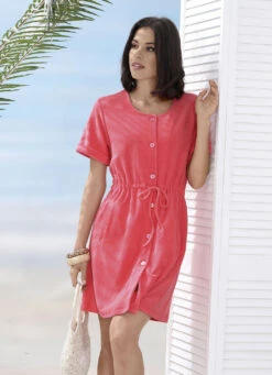 Frottier-Kleid Mit Durchgehender Knopfleiste