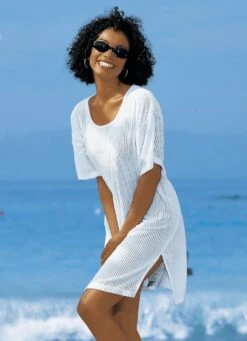 Banes Noble Geschaft -Banes Noble Geschaft frottier kleid mit streifenstruktur und kurzen aermeln farbe weiss groesse 036